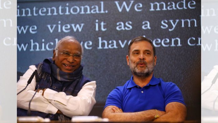 செய்தியாளர் சந்திப்பில் மல்லிகார்ஜுன் கார்கே மற்றும் ராகுல் காந்தி | மனிஷா மோண்டல் | திபிரிண்ட்