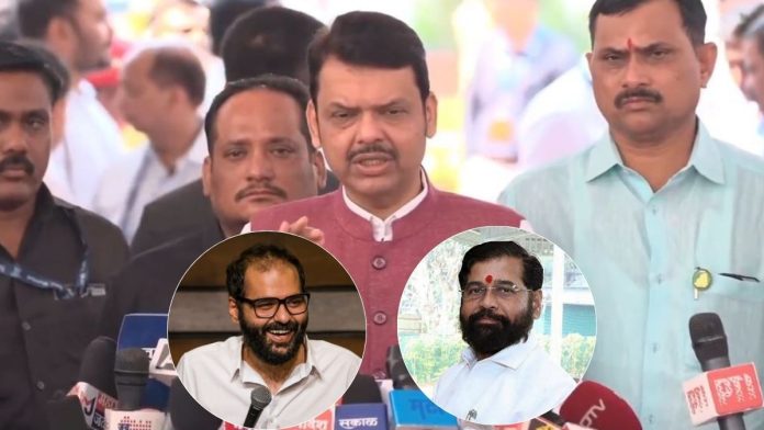 மகாராஷ்டிரா சட்டசபைக்கு வெளியே முதல்வர் தேவேந்திர ஃபட்னாவிஸ் பேசினார்; குணால் கம்ரா & ஏக்நாத் ஷிண்டே. | எக்ஸ், விக்கிமீடியா காமன்ஸ் & ஏஎன்ஐ