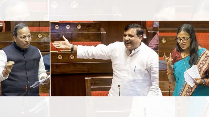 எம்.பி.க்கள் அருண் சிங், சஞ்சய் சிங் மற்றும் சுலதா தியோ. | ANI