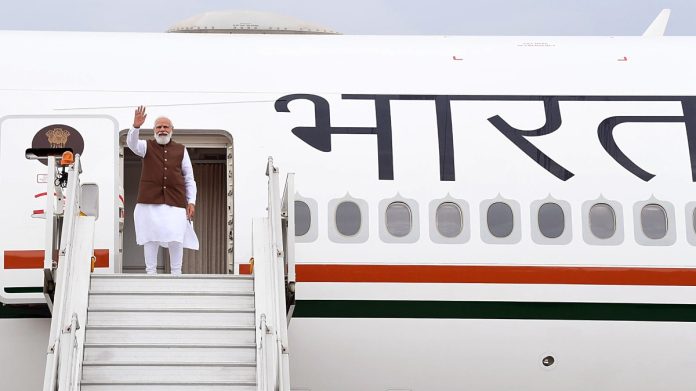 டெல்லி விமான நிலையத்திலிருந்து வெளிநாட்டுப் பயணத்தை மேற்கொள்ளும் பிரதமர் நரேந்திர மோடி | ANI கோப்புப் படம்.