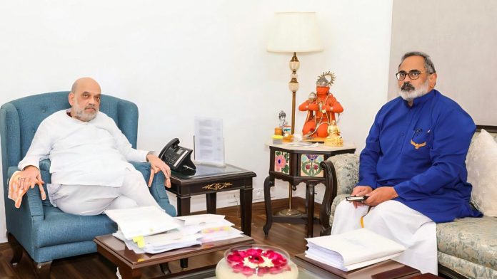 கேரளாவிற்கான பேச்சு உத்தி: மத்திய உள்துறை அமைச்சர் அமித் ஷாவுடன் கேரள பாஜக தலைவர் ராஜீவ் சந்திரசேகரின் கோப்பு புகைப்படம் | @RajeevRC_X /ANI