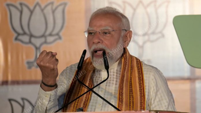 மே 4, 2026 அன்று மேற்கு வங்கம் மற்றும் அசாமில் கட்சியின் வெற்றிக்குப் பிறகு, புது தில்லியில் உள்ள பாஜக தலைமையகத்தில் பிரதமர் நரேந்திர மோடி | சூரஜ் சிங் பிஷ்ட்/திபிரிண்ட்