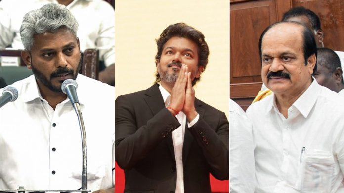 சர்ச்சையில் சிக்கிய தமிழ்நாடு: சட்டப்பேரவைத் தலைவர் ஜே.சி.டி. பிரபாகர், முதலமைச்சர் ஜோசப் விஜய் மற்றும் நிதியமைச்சர் என். மேரி வில்சன் | ஏஎன்ஐ (ANI)