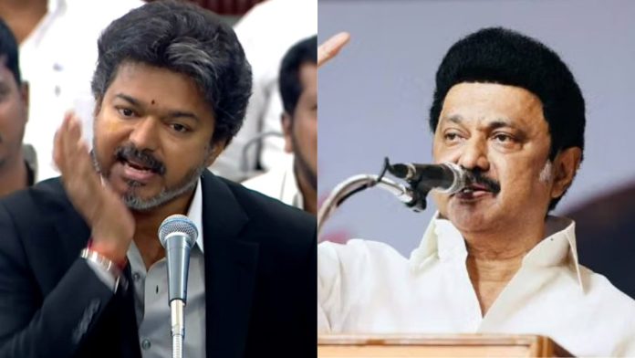 திங்கட்கிழமை சட்டப்பேரவையில் தமிழ்நாடு முதல்வர் சி. ஜோசப் விஜய்; முன்னாள் முதல்வர் மு.க. ஸ்டாலினின் கோப்புப் படம் | X, ANI